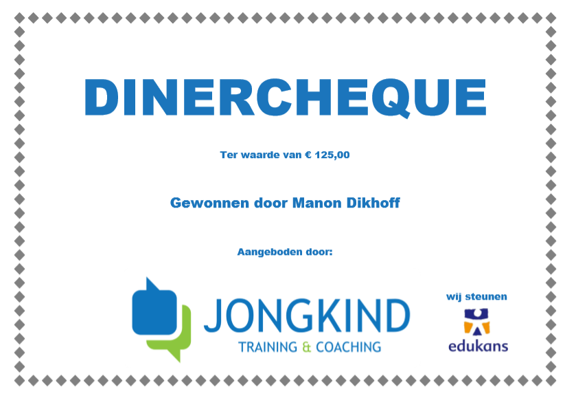 Winnaar dinercheque is bekend